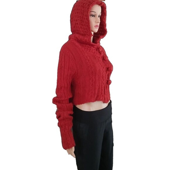 Cable Knit Sweater Lagenlook Hand Knit by Dollie Wool Flared Long Sleeve Buttons - Picture 3 of 11